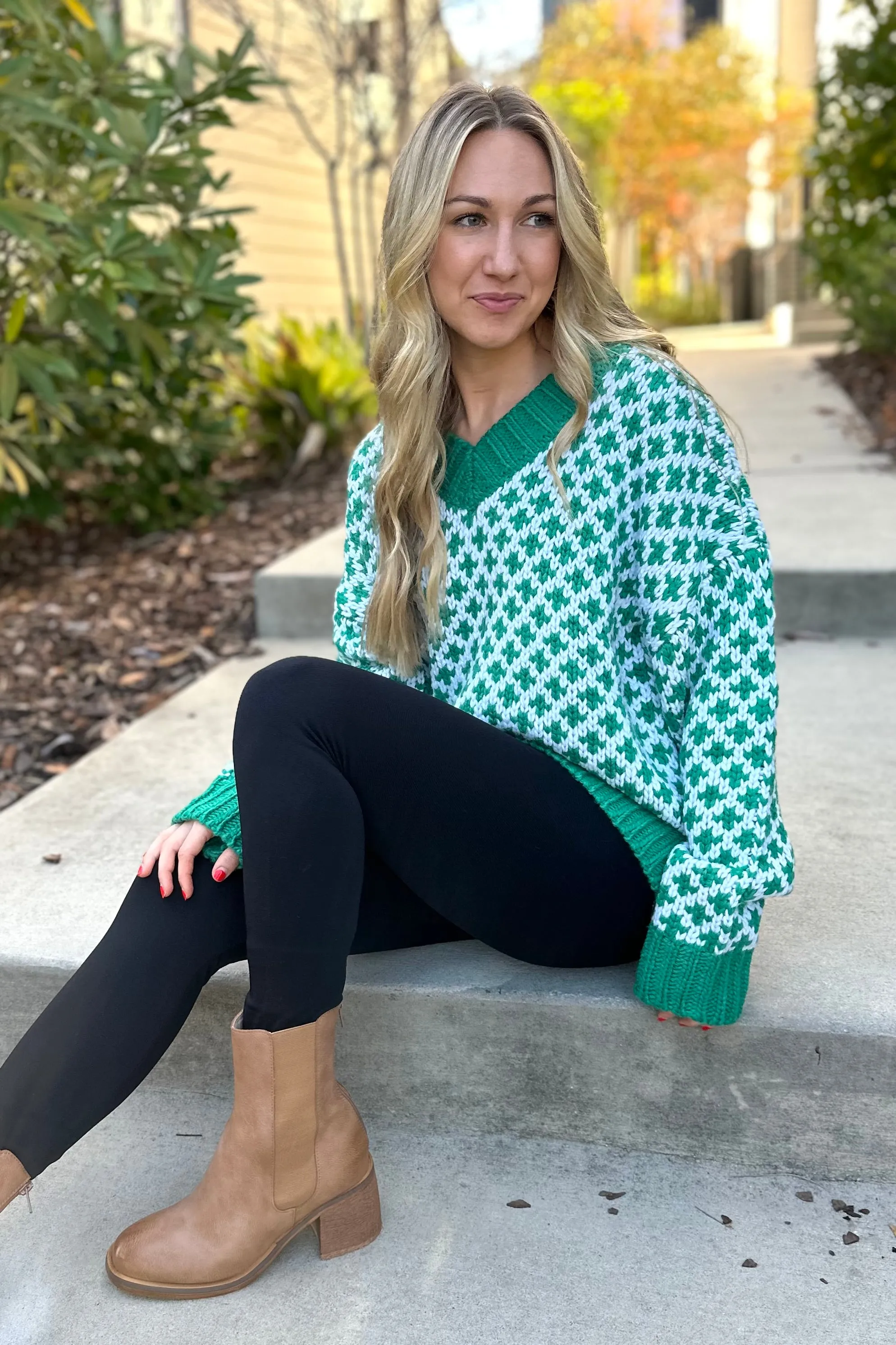 ELIA Graphic Knit Sweater Top- Green