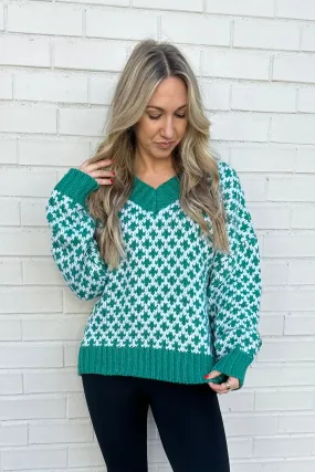 ELIA Graphic Knit Sweater Top- Green