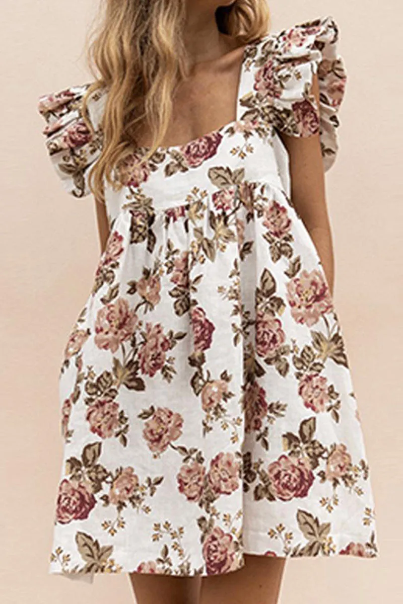Fashion Casual & Stylish Print Split Joint Square Collar Princess Dresses