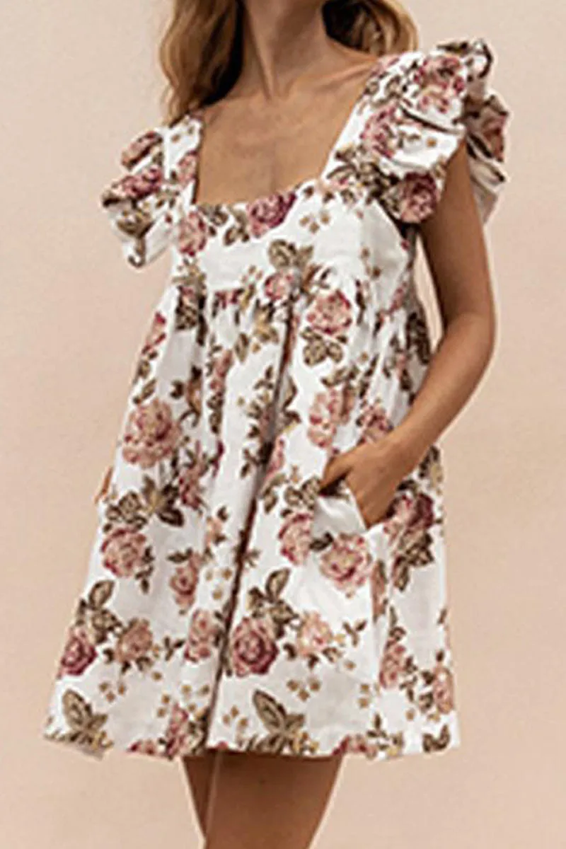 Fashion Casual & Stylish Print Split Joint Square Collar Princess Dresses