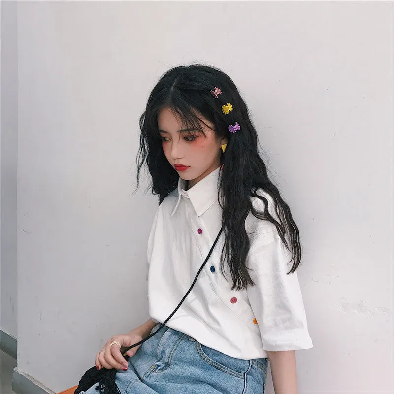 Feminine Blouse Summer Irregular Student Tops INS Hong Kong Vintage Loose Stand Collar Outerwear