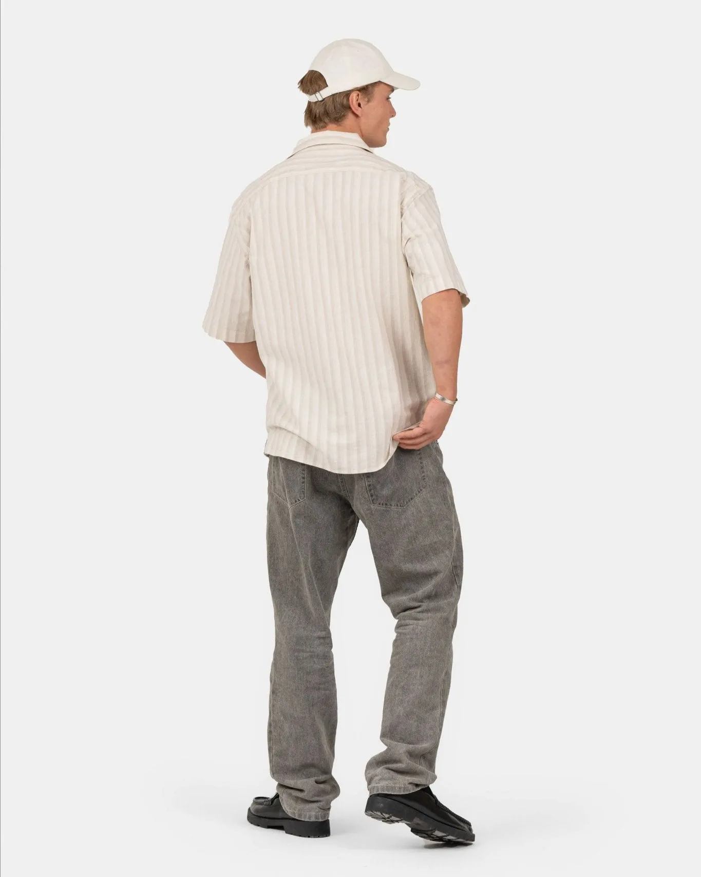 Kortærmet Hørskjorte Beige Stribet