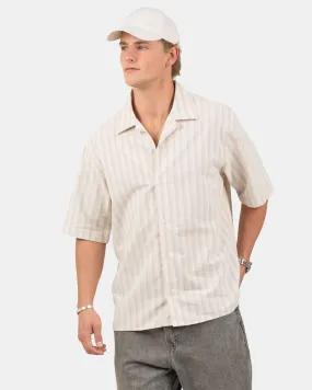Kortærmet Hørskjorte Beige Stribet
