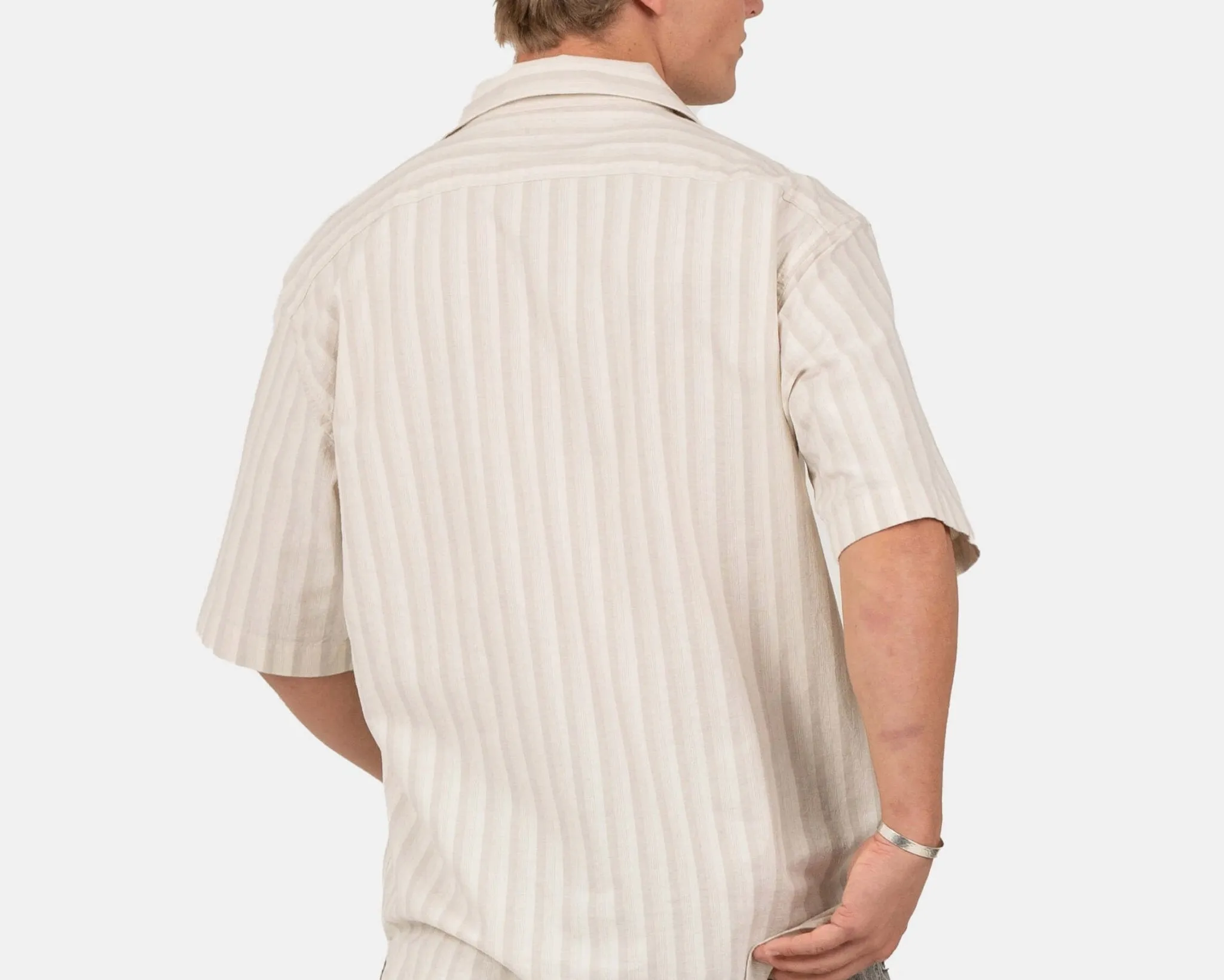 Kortærmet Hørskjorte Beige Stribet