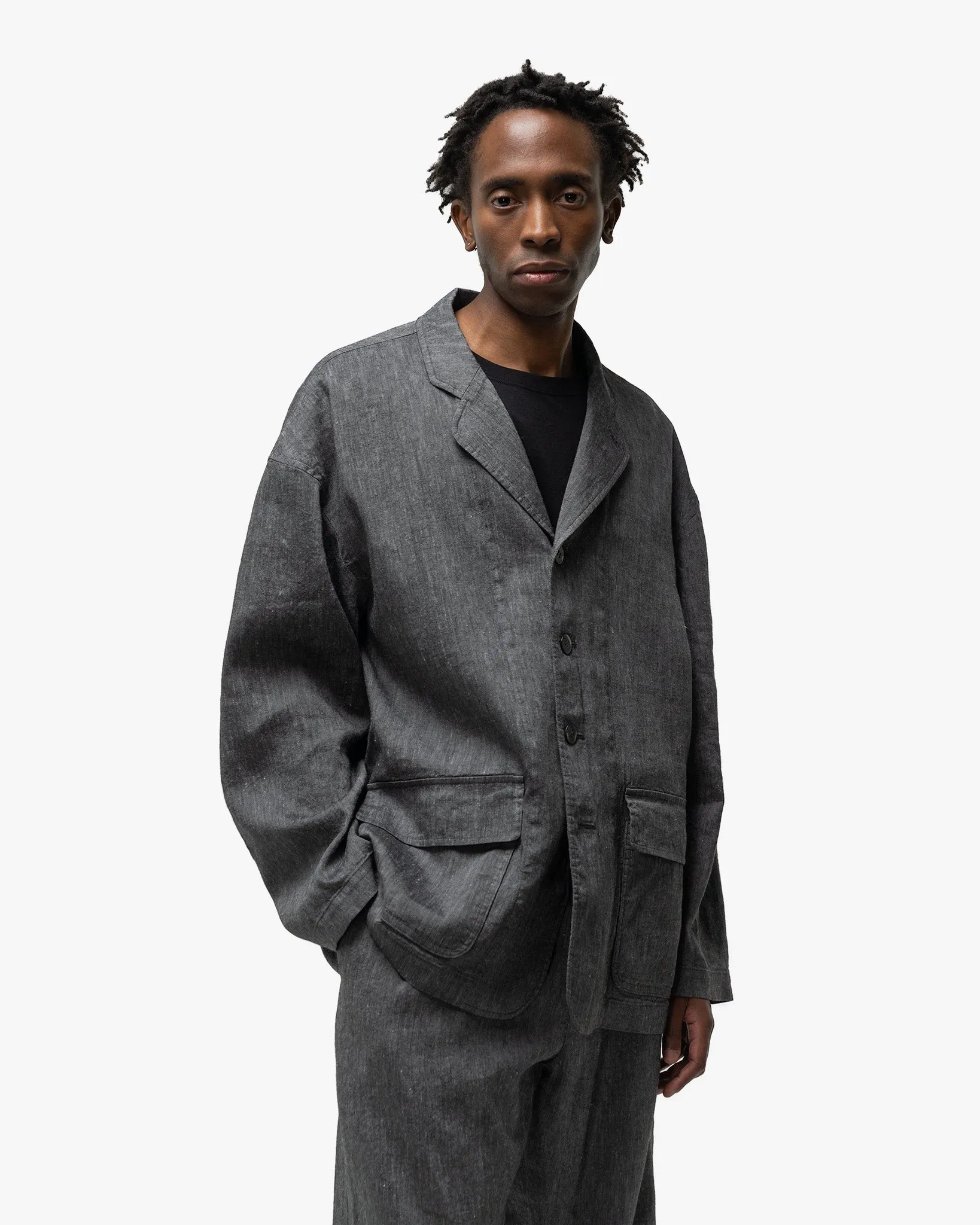 Linen Wool Light Garment Dye Jacket Black