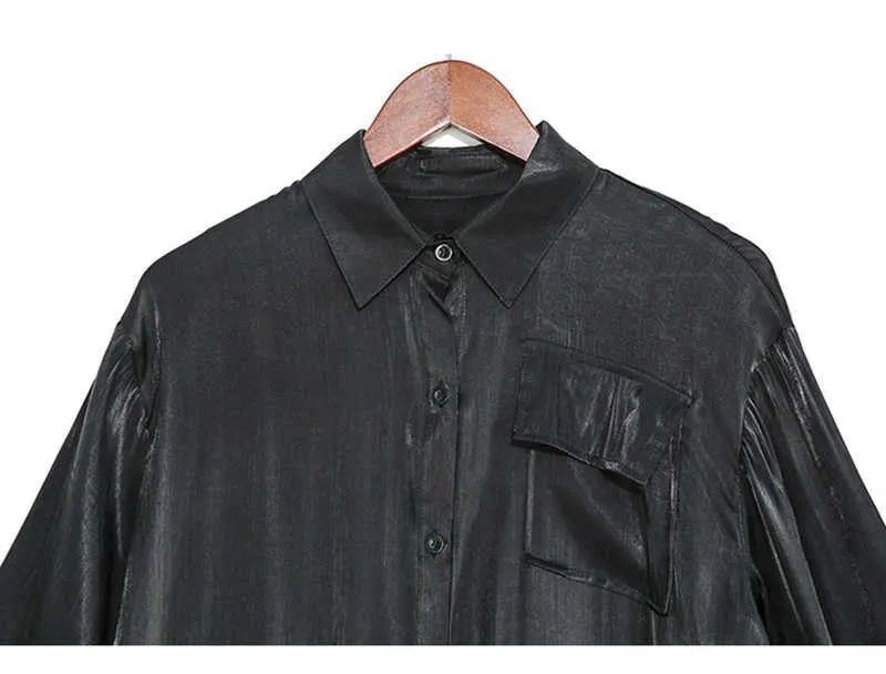 Long Sleeve Zip Long Hem w/ Mesh Skirt Shirt/Duster in Black