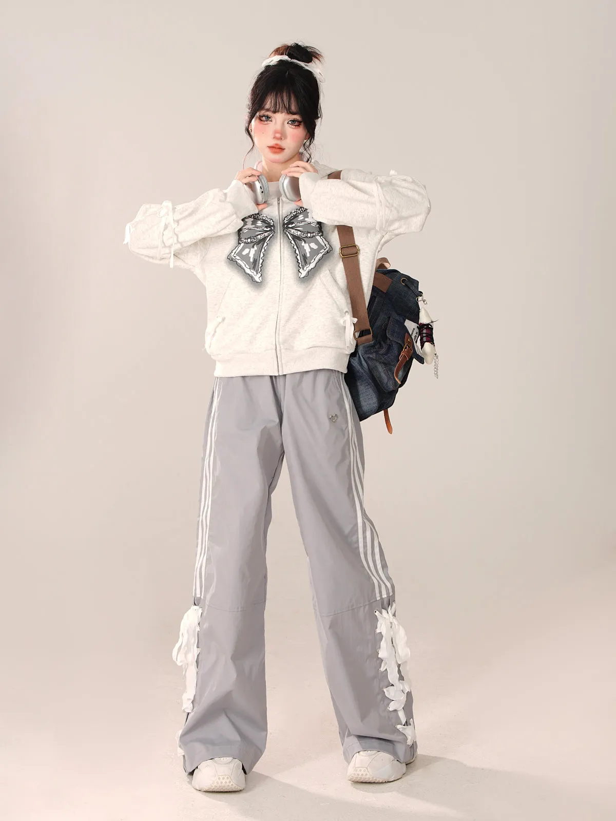 Loose Casual Pants Wide Ribbon Side
