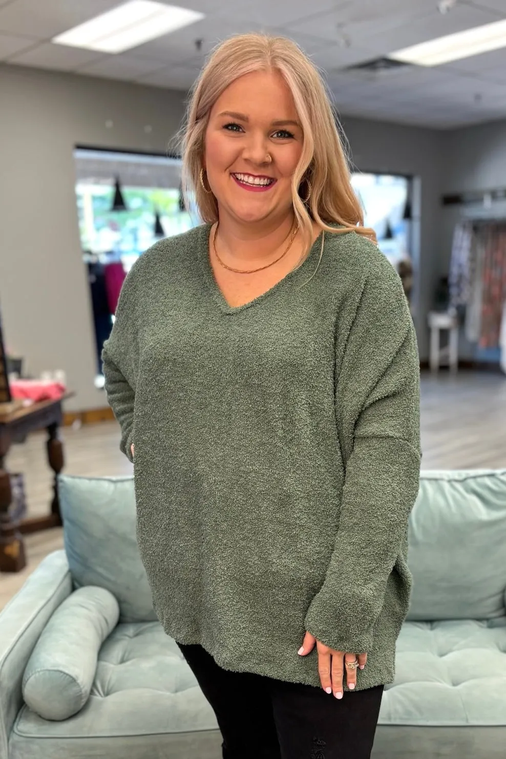 MADELINE Cozy Knit Sweater- Green