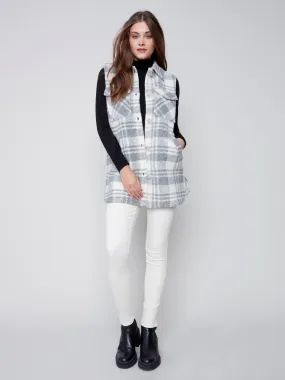 Plaid Boiled Wool Vest - Light Grey