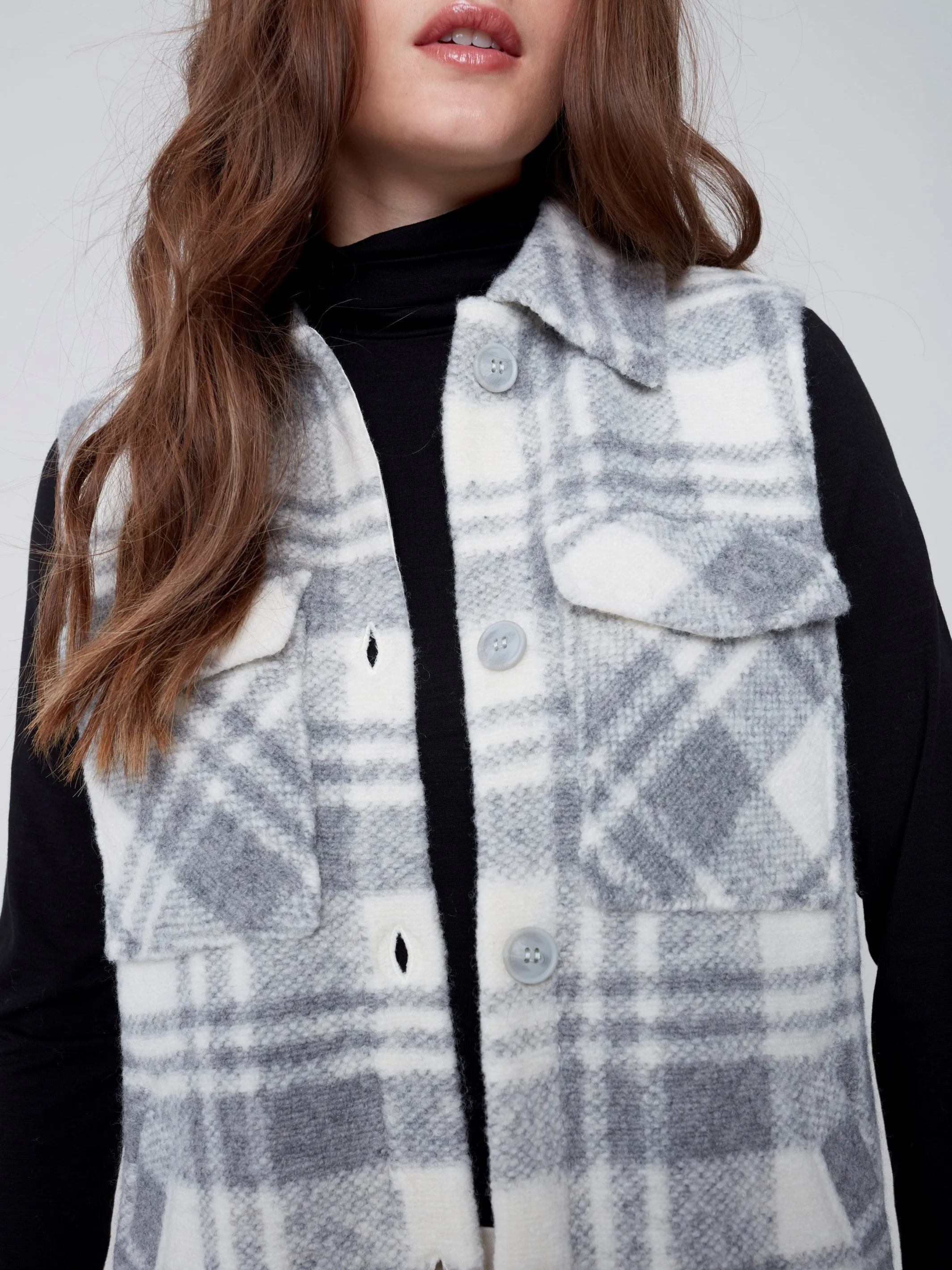 Plaid Boiled Wool Vest - Light Grey