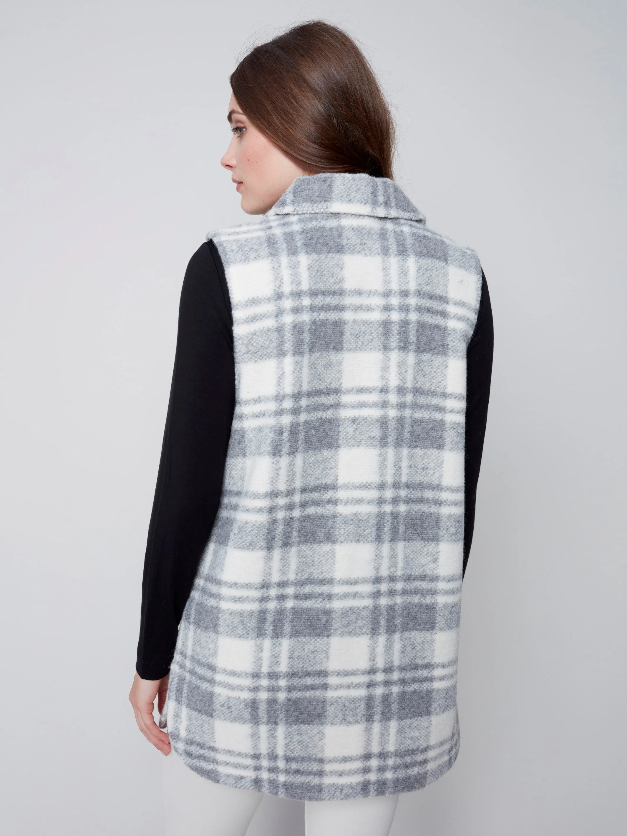 Plaid Boiled Wool Vest - Light Grey