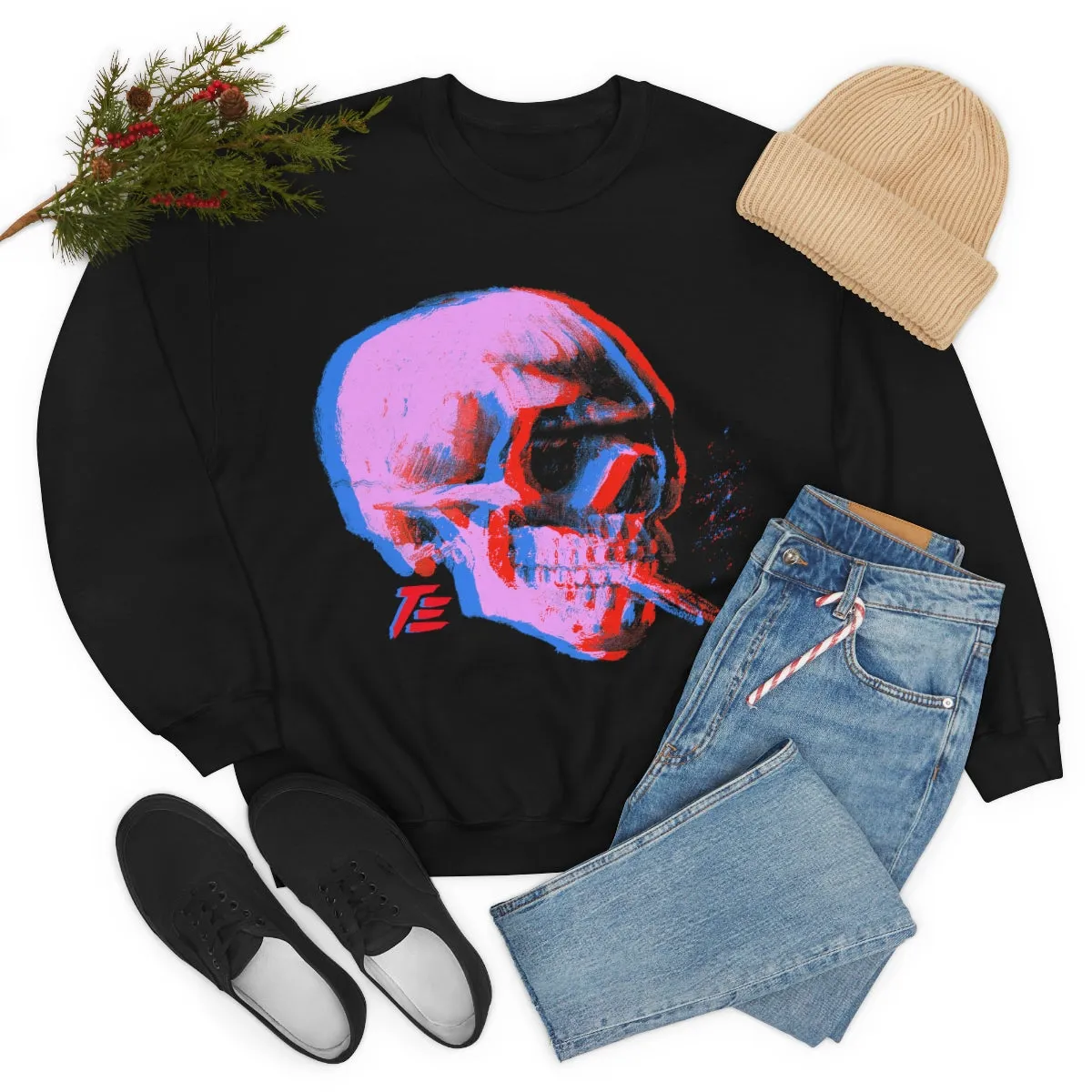Skull With Burning Cigarette - Van Gogh Tribute | Pop Art Unisex Sweatshirt