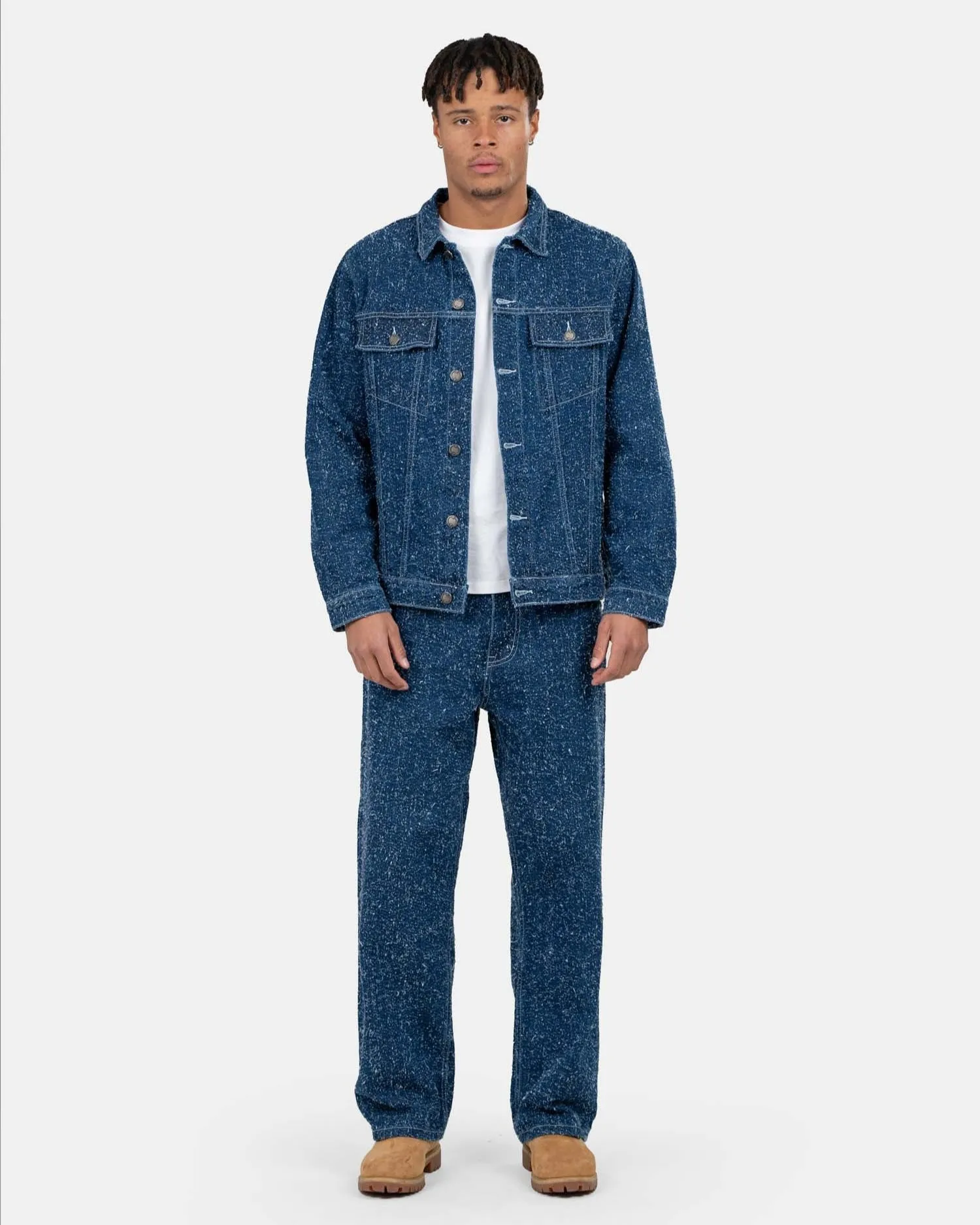 Textured Denim Jeans Mid Blue