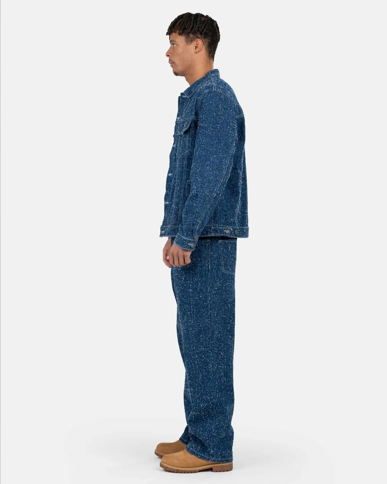 Textured Denim Jeans Mid Blue
