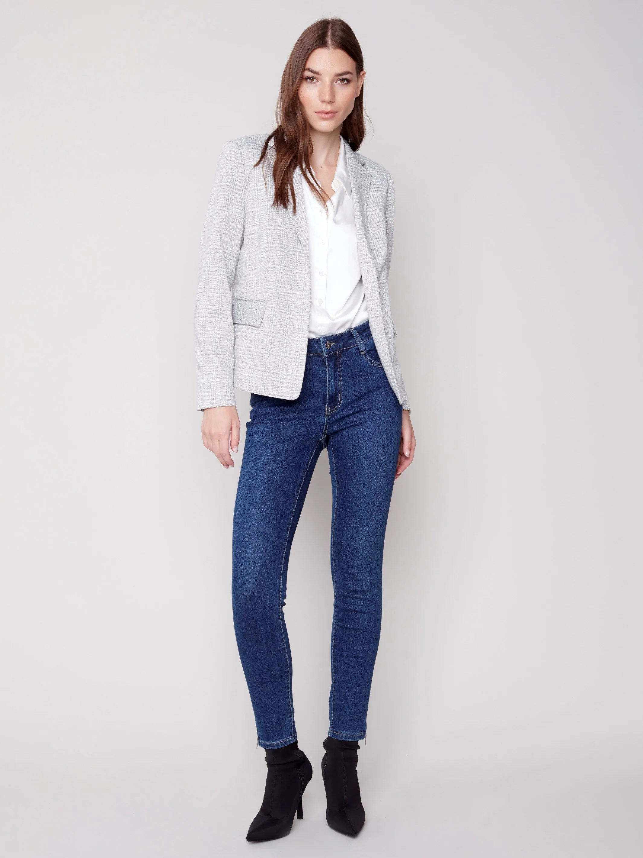 Yarn Dye Plaid Blazer - Light Grey